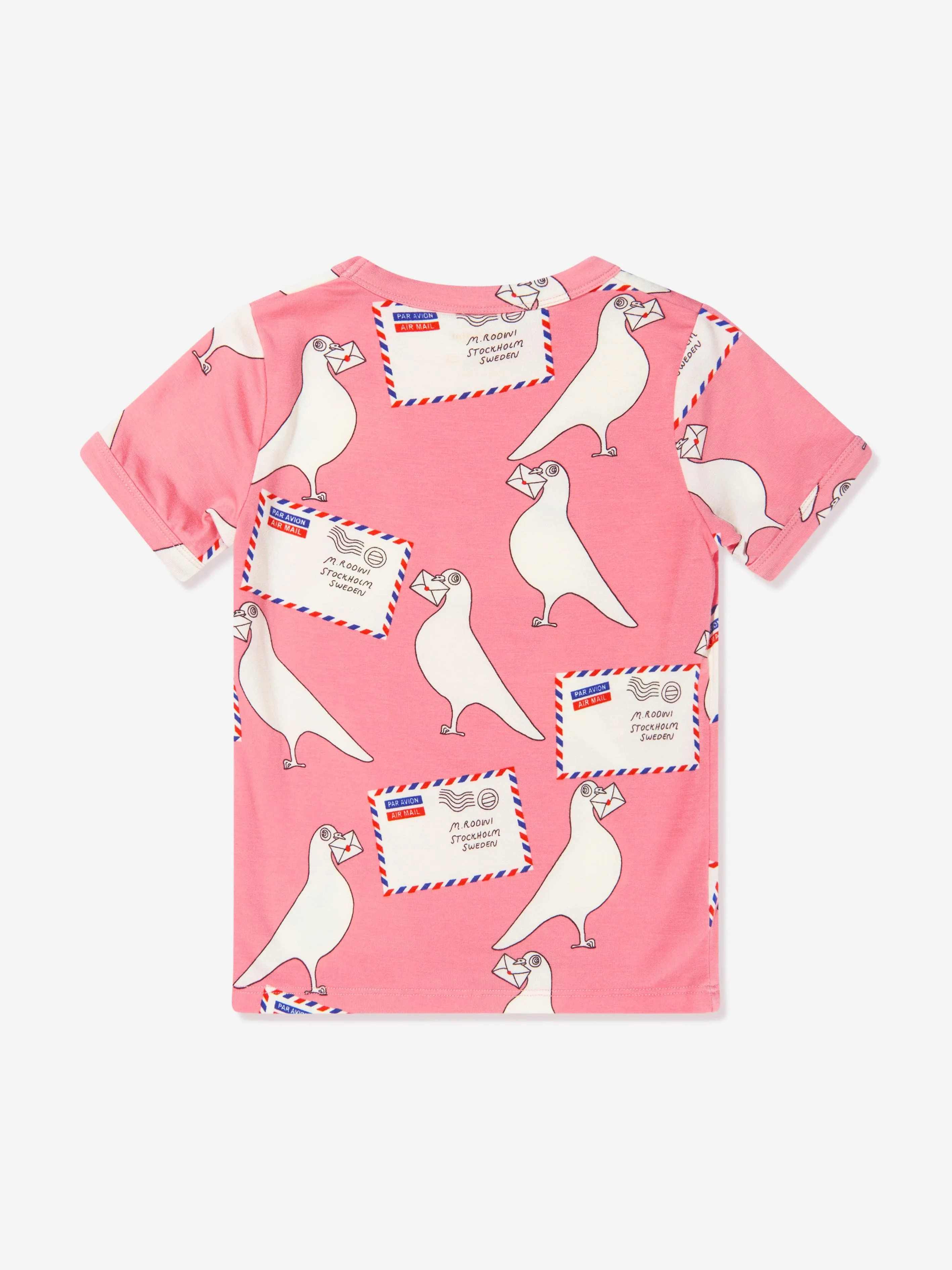 Mini Rodini Girls Pigeon Print T-Shirt In Pink