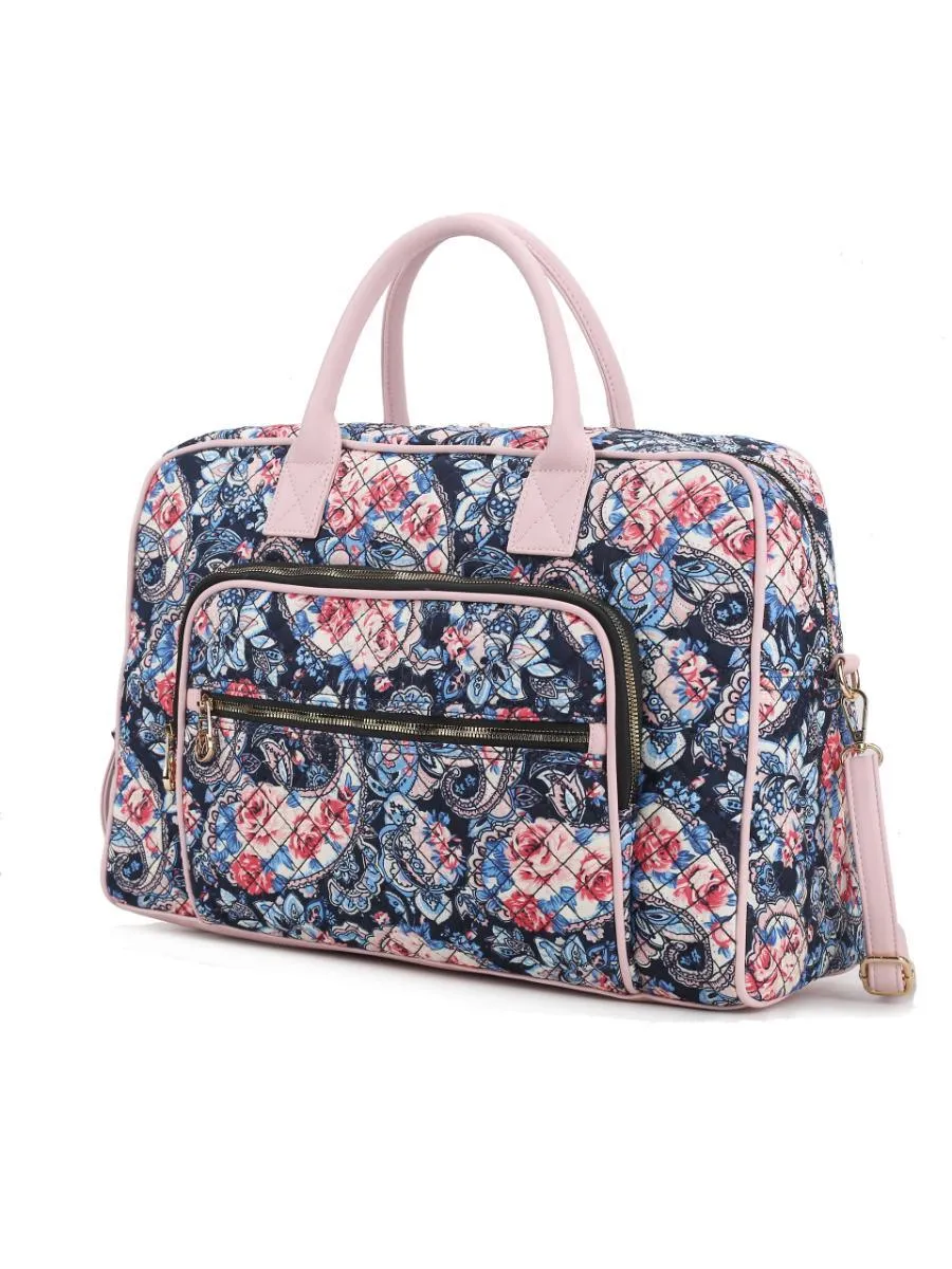 MKF Collection Jayla Quilted Cotton Botanical Pattern Women Duffle Bag by Mia k