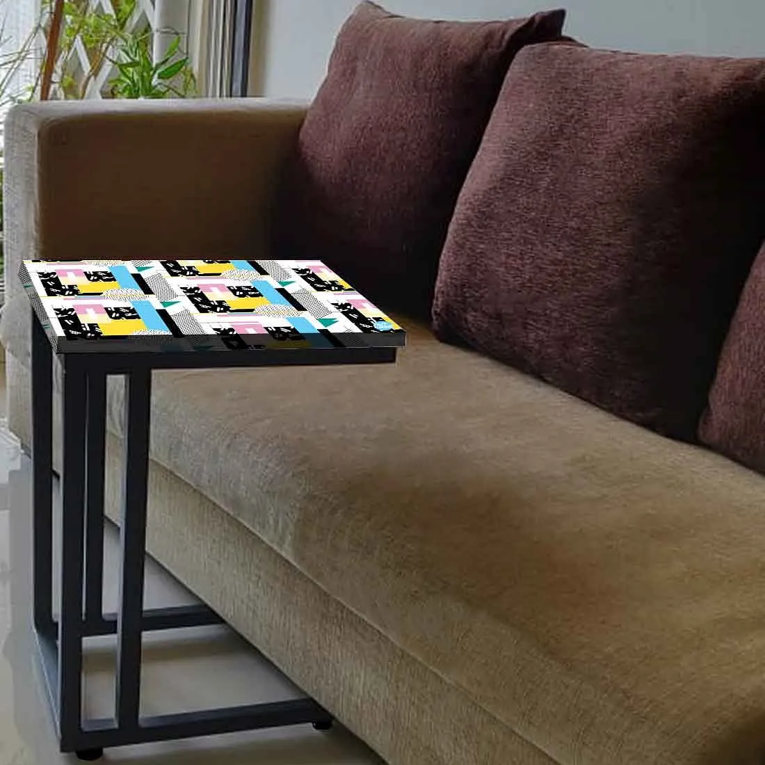 Modern C Shaped End Table - Mix Box Pattern