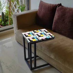 Modern C Shaped End Table - Mix Box Pattern