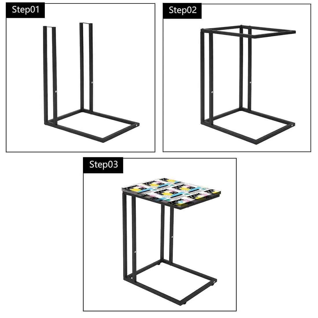 Modern C Shaped End Table - Mix Box Pattern