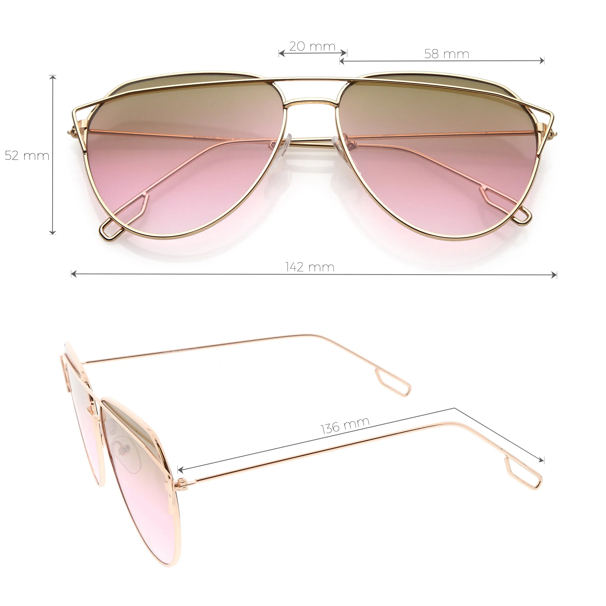 Modern Metal Slim Crossbar Gradient Lens Aviator Sunglasses C628