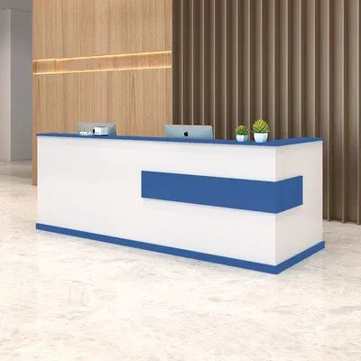 Modern Minimalist Reception Desk Cashier's Desk, Wood, White with Maple Color