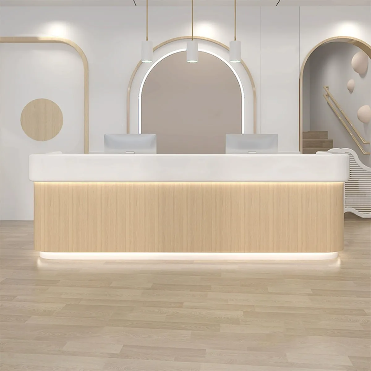 Modern Simple Wood Grain Front Reception Desk