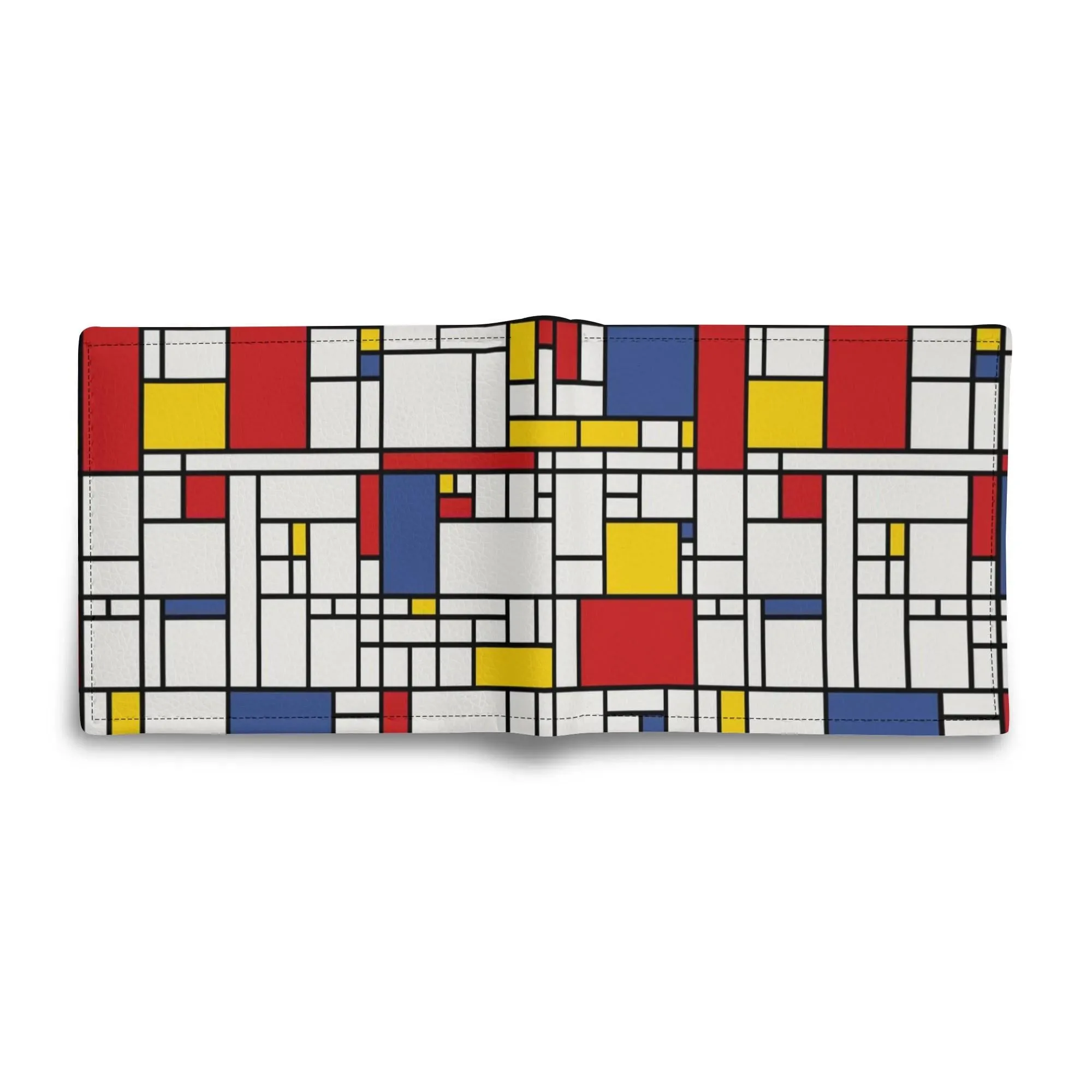 Mondrian Print Wallet, Retro Wallet Men, Red Blue Geometric Mid Century style Wallet,  Bifold Wallet Men, PU Leather Wallet Men