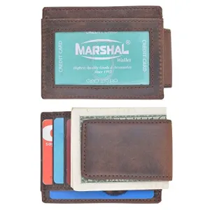 Money Clip Slim Vintage Leather Wallet For Men Front Pocket RFID Blocking Card Holder With Rare Earth Magnets