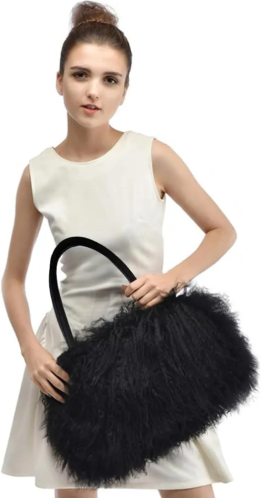 Mongolian Black Luxury Wool Fur Handbag