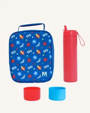 MontiiCo Large Lunch Bag and Bottle Set - Superhero