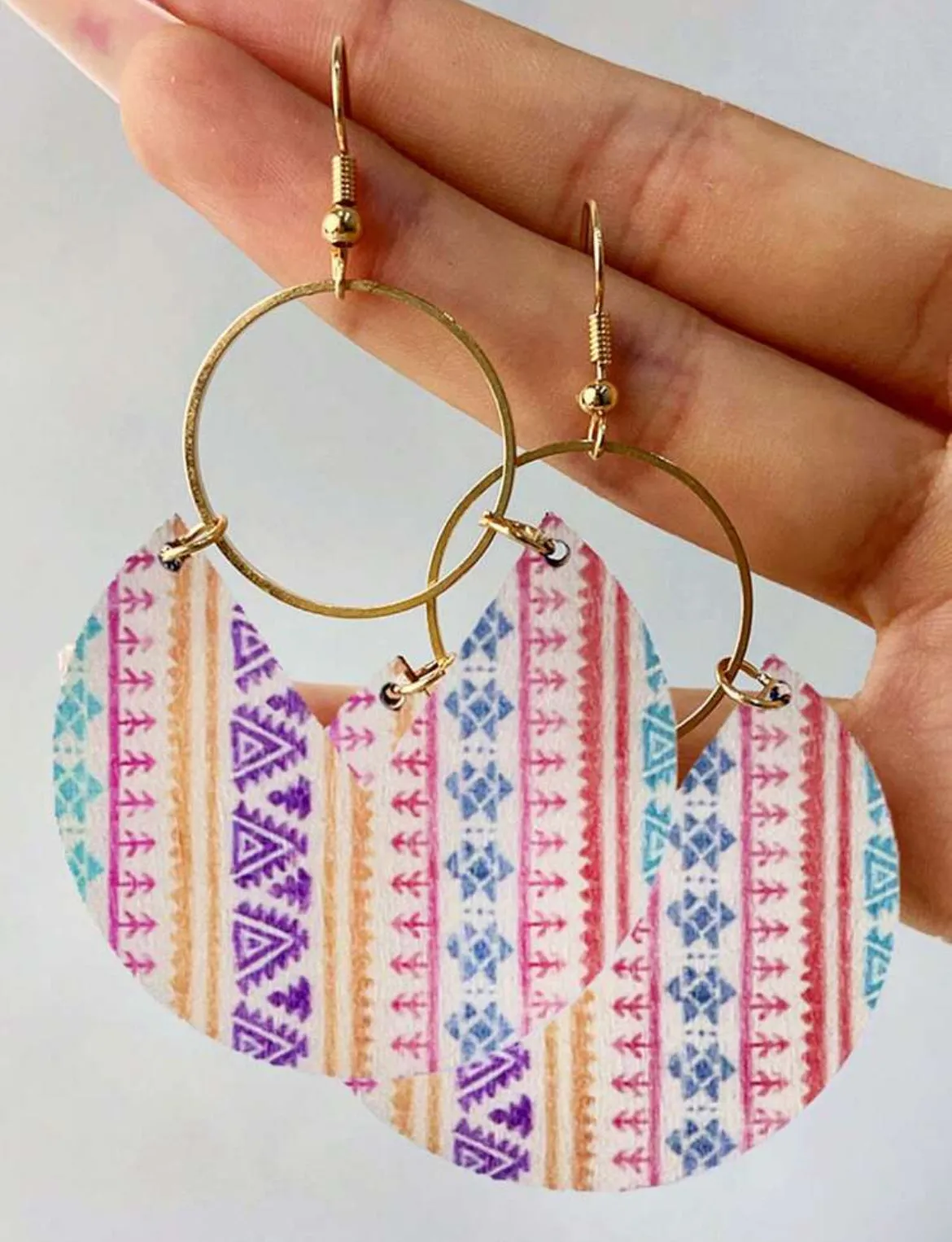 Multicolor Bohemian Style Wooden Round Drop Earrings