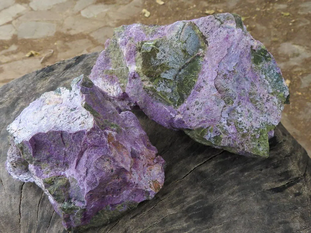 Natural Silky Purple Stichtite With Green Serpentine Specimens x 3 From Barberton, South Africa