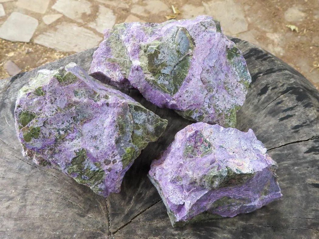 Natural Silky Purple Stichtite With Green Serpentine Specimens x 3 From Barberton, South Africa