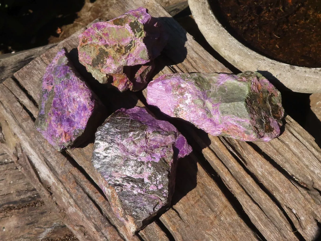 Natural Stichtite & Serpentine Rough Specimens x 4 From Barberton, South Africa