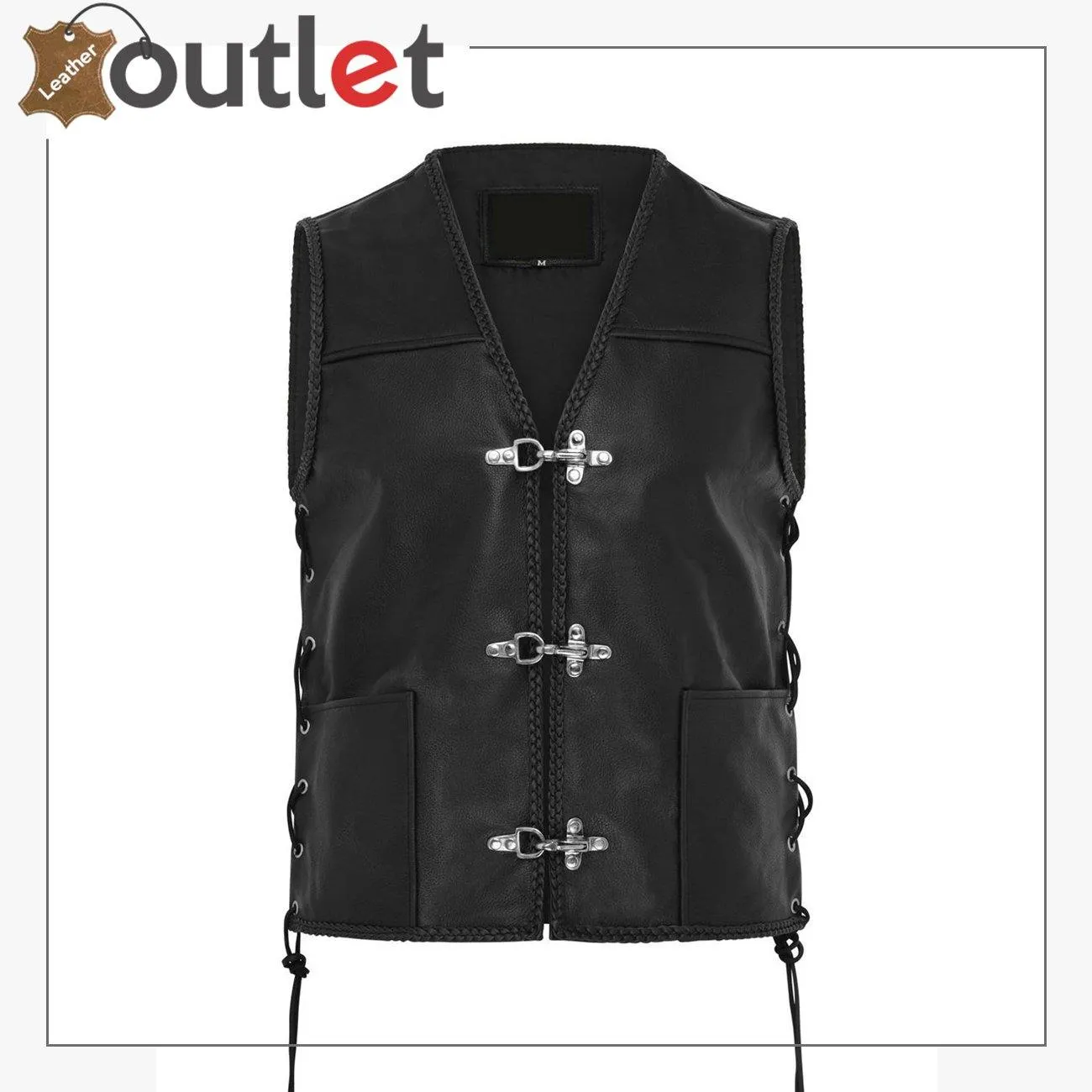 New Mens Leather Waistcoat Biker Vest