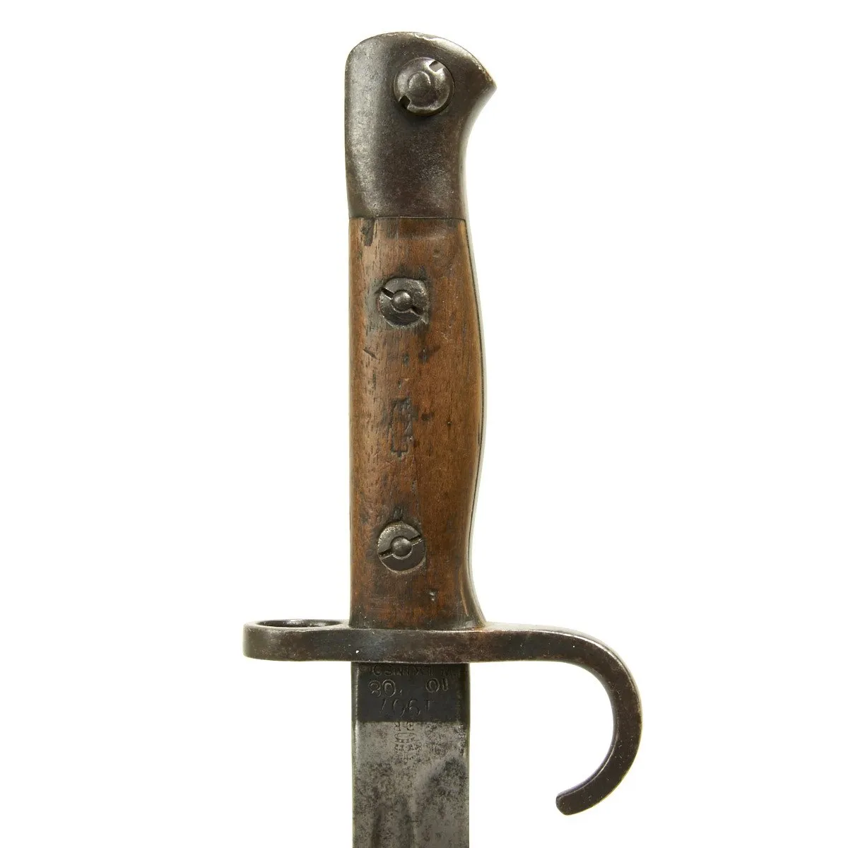 Original British P-1907 First Model Hooked Quillon Bayonet with Rare 1st Pattern Scabbard - Dated 1908