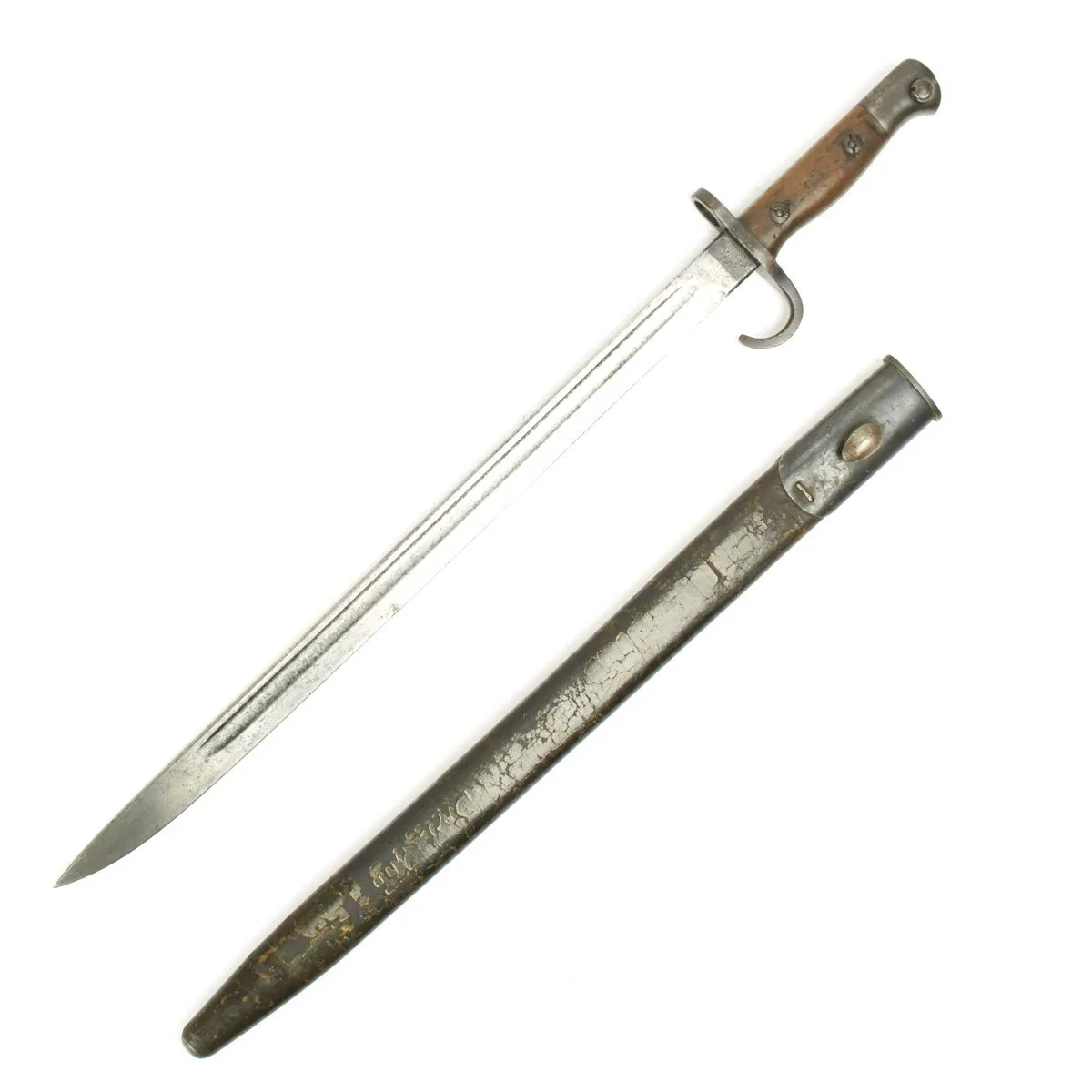 Original British P-1907 First Model Hooked Quillon Bayonet with Rare 1st Pattern Scabbard - Dated 1908