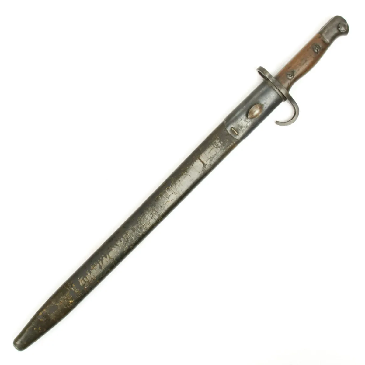 Original British P-1907 First Model Hooked Quillon Bayonet with Rare 1st Pattern Scabbard - Dated 1908