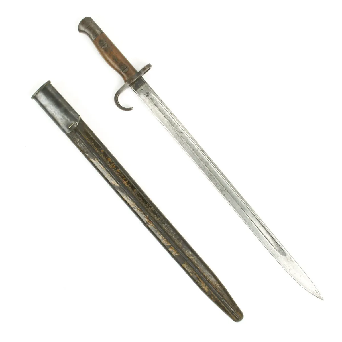 Original British P-1907 First Model Hooked Quillon Bayonet with Rare 1st Pattern Scabbard - Dated 1908