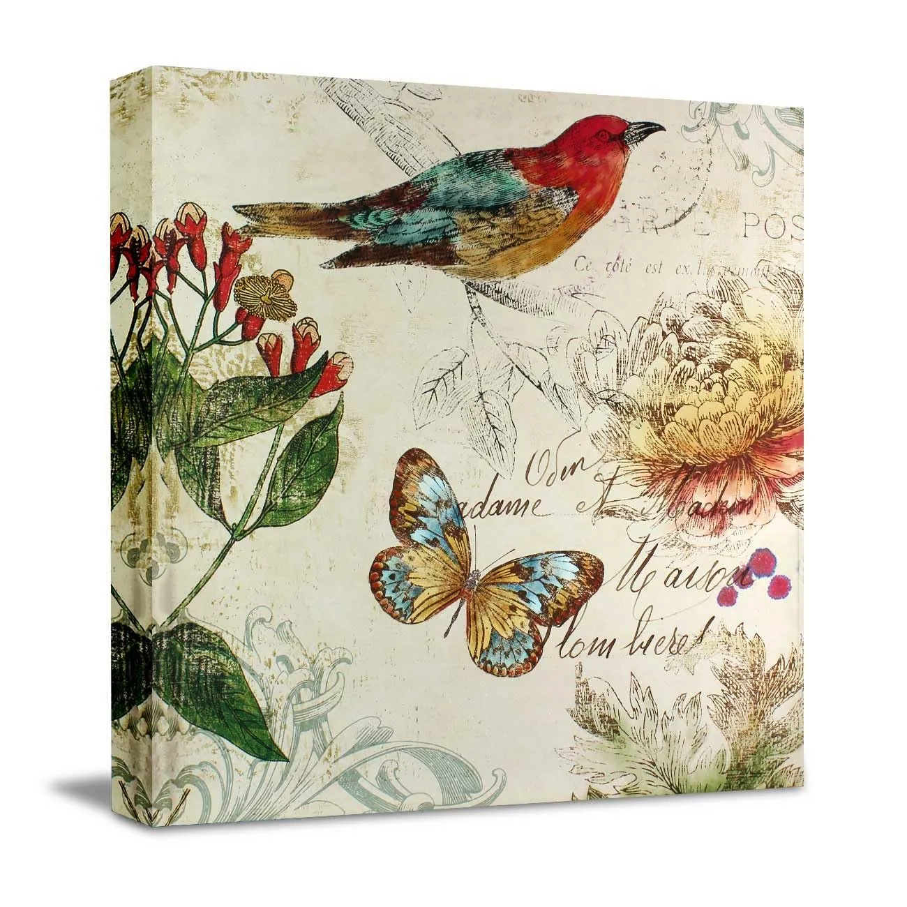 Painting Mantra Bird and Butterfly Canvas Painting for Home Décor Paintings for Wall and Living, Bedroom Decoration,Red (Set of 1, Size - 22x22 Inch)