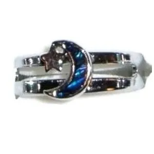 Paua Shell Silver Crescent Moon & Star Ring