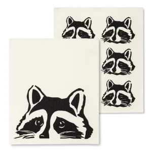 Peeking Raccoon Swedish Dish Cloth - set of 2