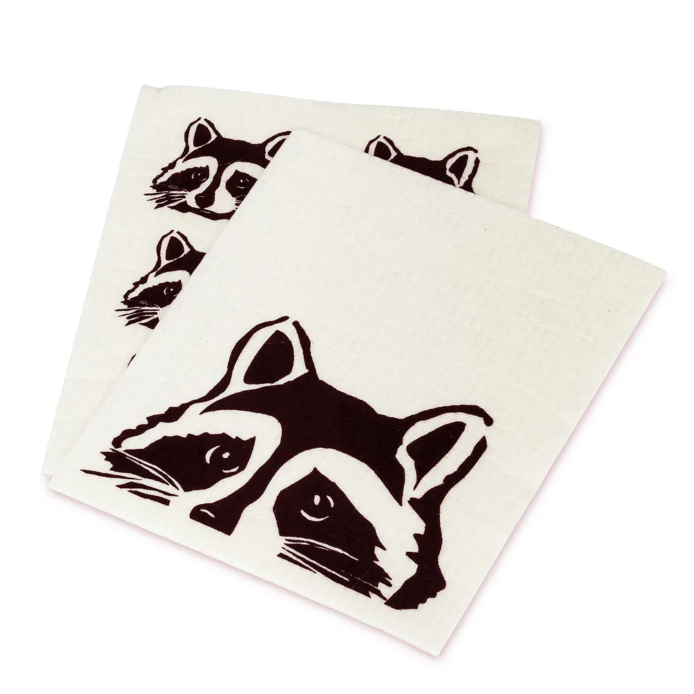 Peeking Raccoon Swedish Dish Cloth - set of 2