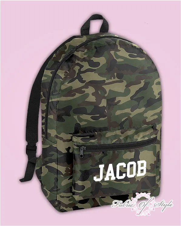 Personalised Any Name Camo PE Kit School Boys Gym Kids Back to School Backpack