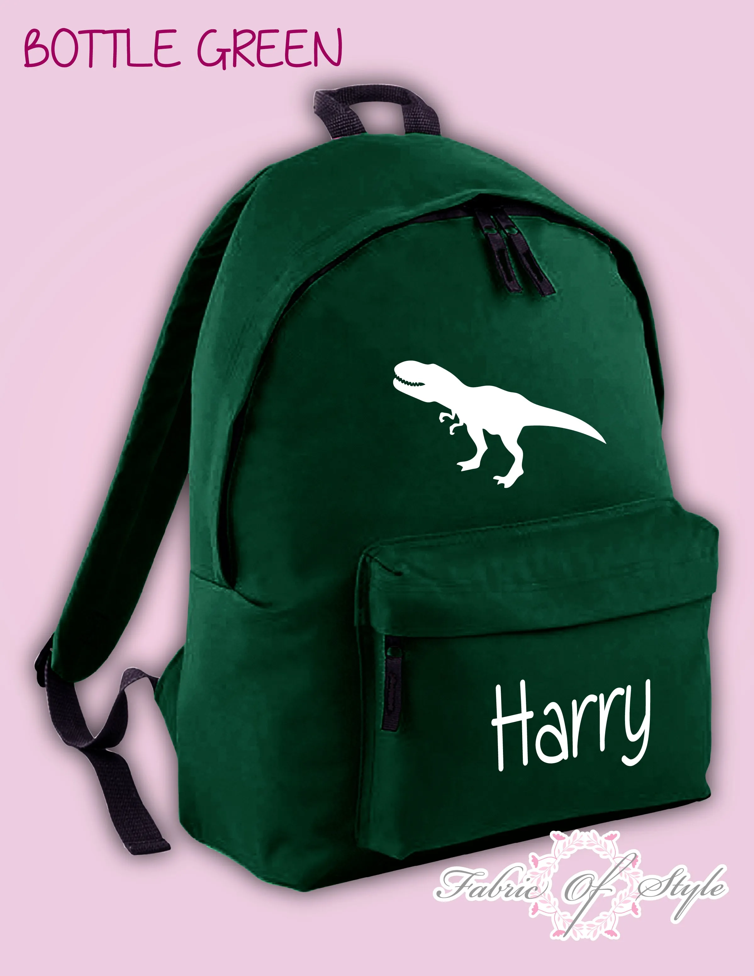 Personalised Kids Backpack Dinosaur T-REX Name Girls Boys Back To School Bag