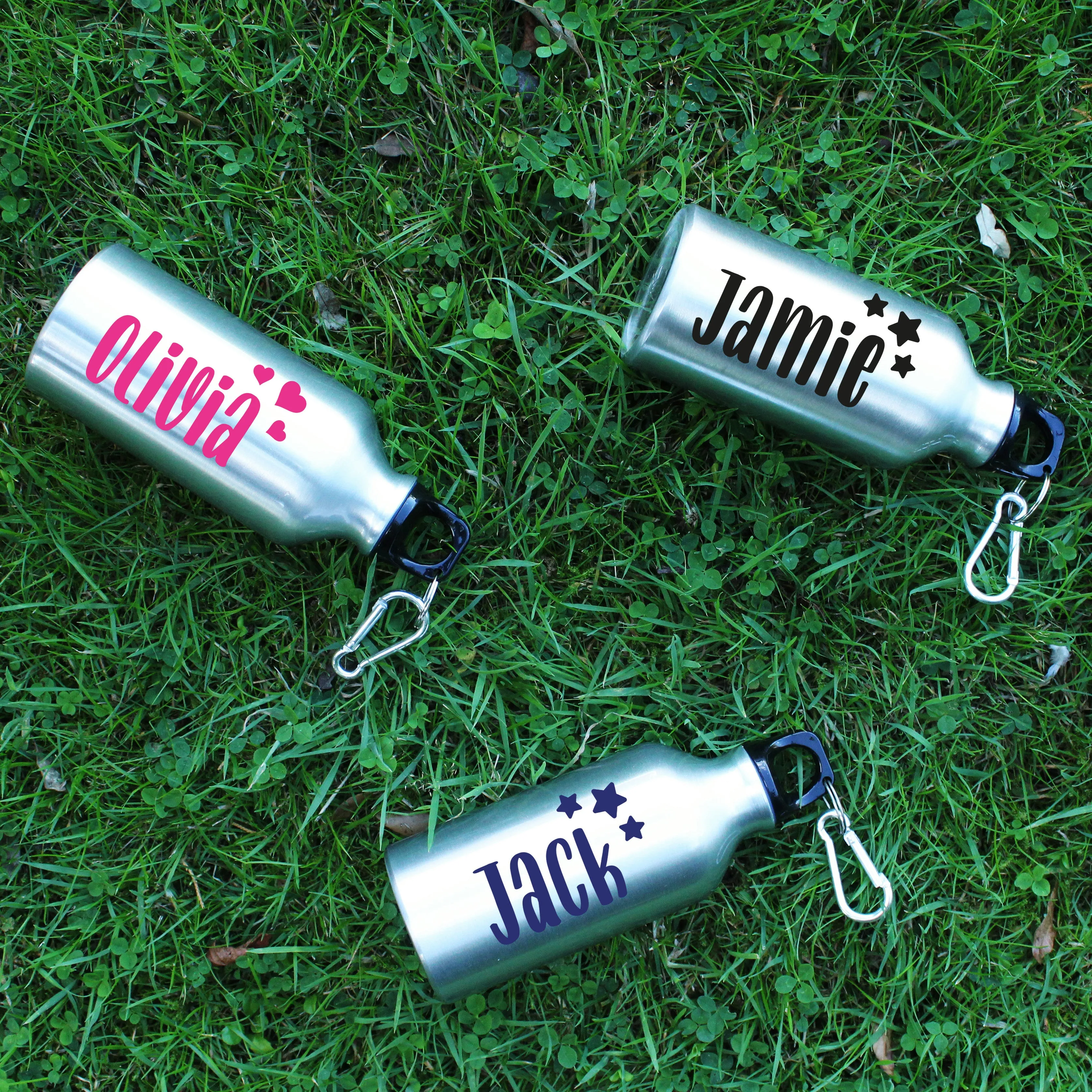 Personalised Kids Water Bottle with Carabiner Clip 400ml