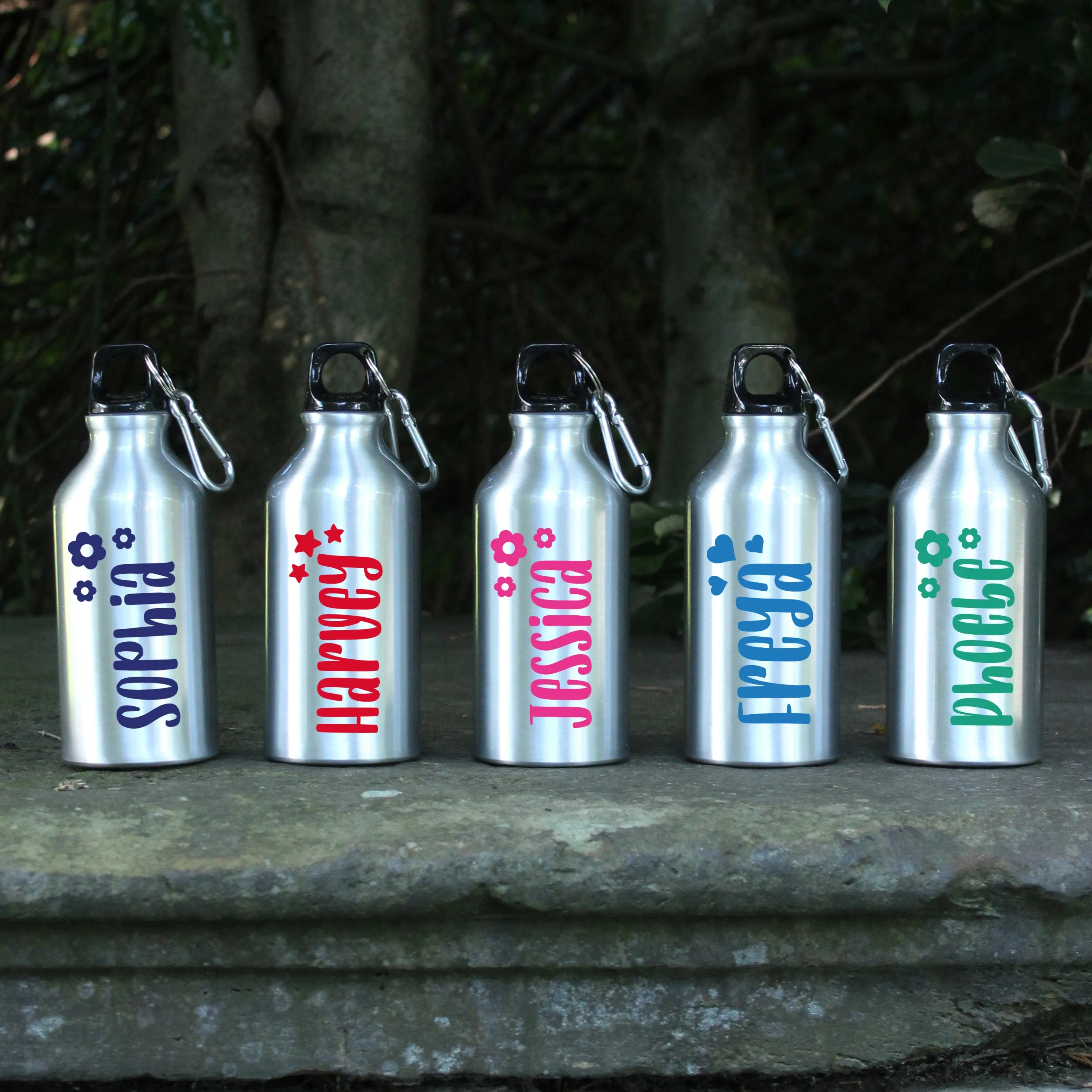 Personalised Kids Water Bottle with Carabiner Clip 400ml