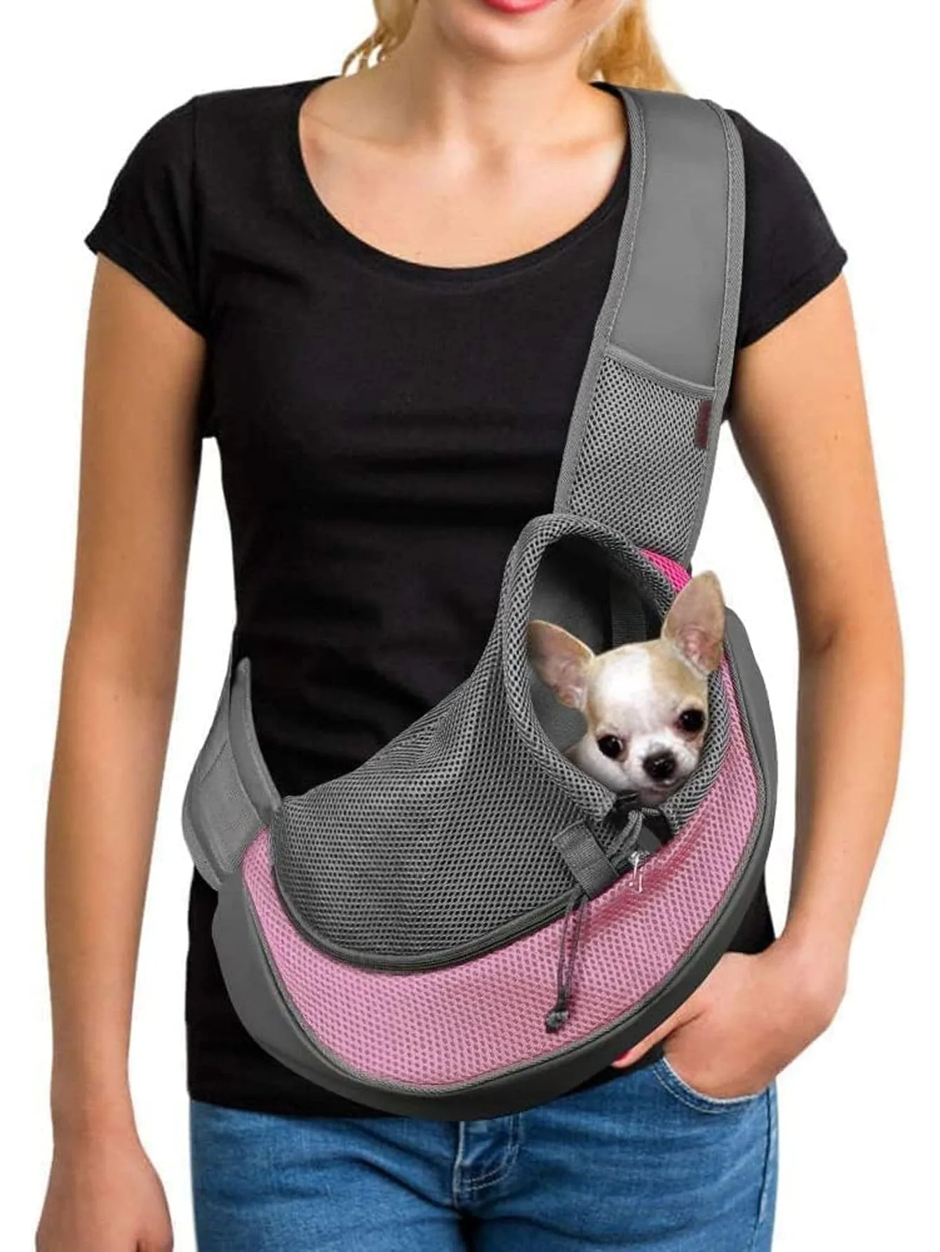 Pet Dog Sling Carrier Breathable Mesh Travel Safe Sling Bag Carrier for Dogs Cats