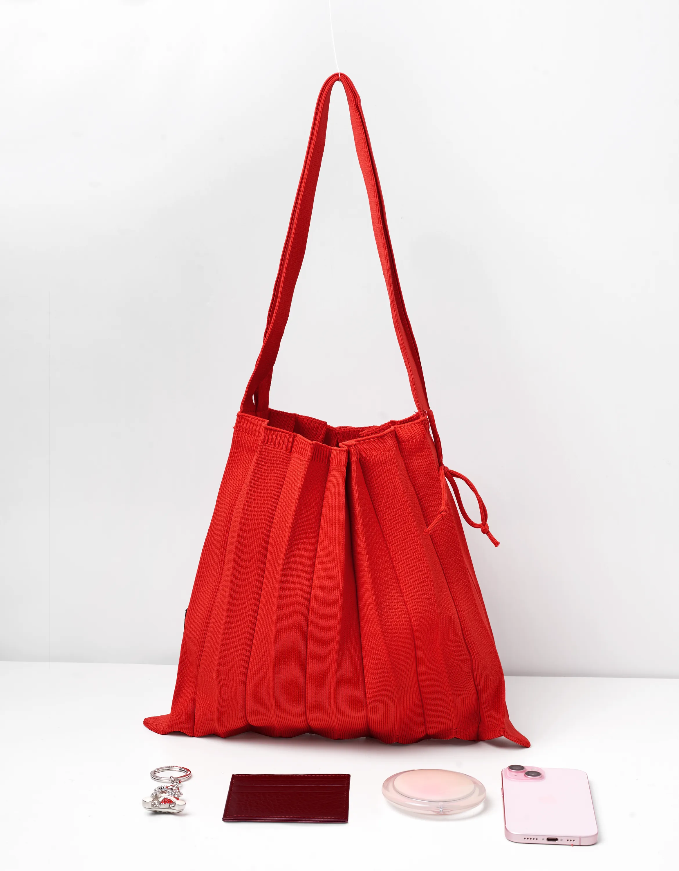 Pleated Knit Foldable Tote Bag