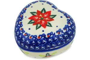 Polish Pottery 4" Heart Shaped Jar Cardinal's Home UNIKAT