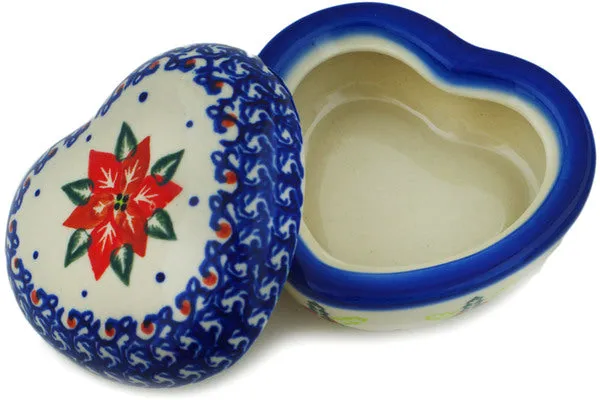 Polish Pottery 4" Heart Shaped Jar Cardinal's Home UNIKAT