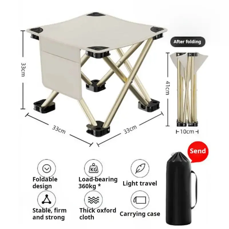 Portable Folding Camping Stool with Large Storage Bag, Carbon Steel Frame