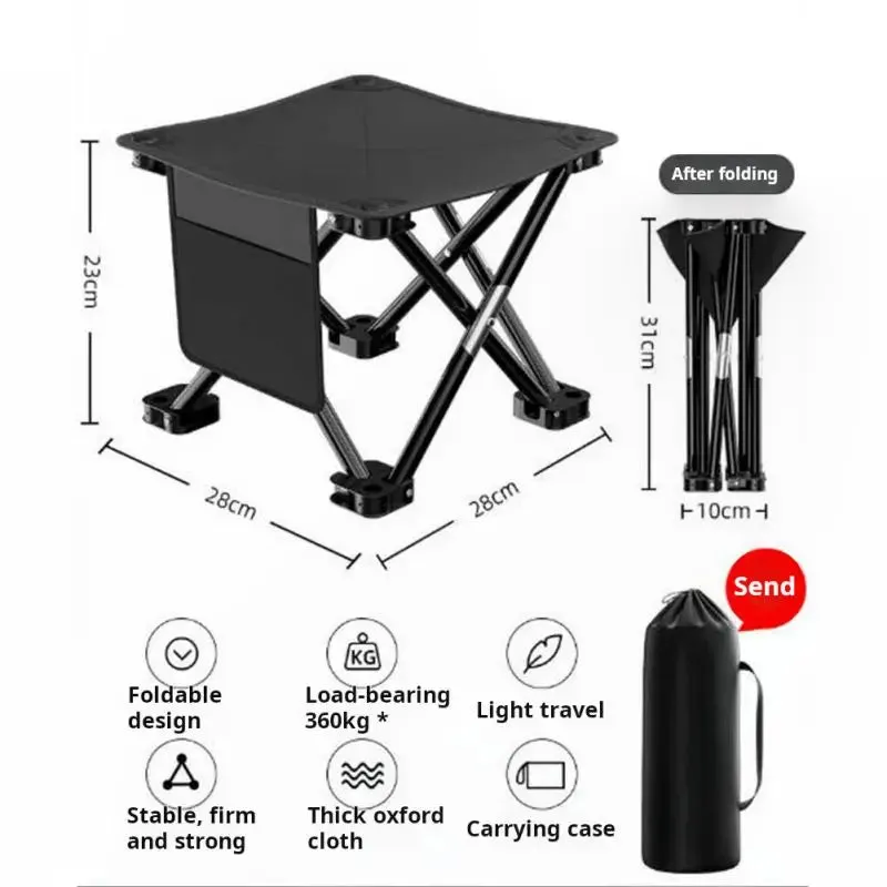 Portable Folding Camping Stool with Large Storage Bag, Carbon Steel Frame