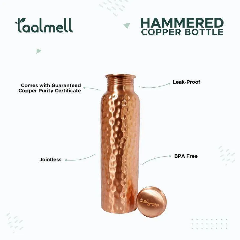 Pure Hammered Copper Bottle | FREE Cotton bag - Taal Mell