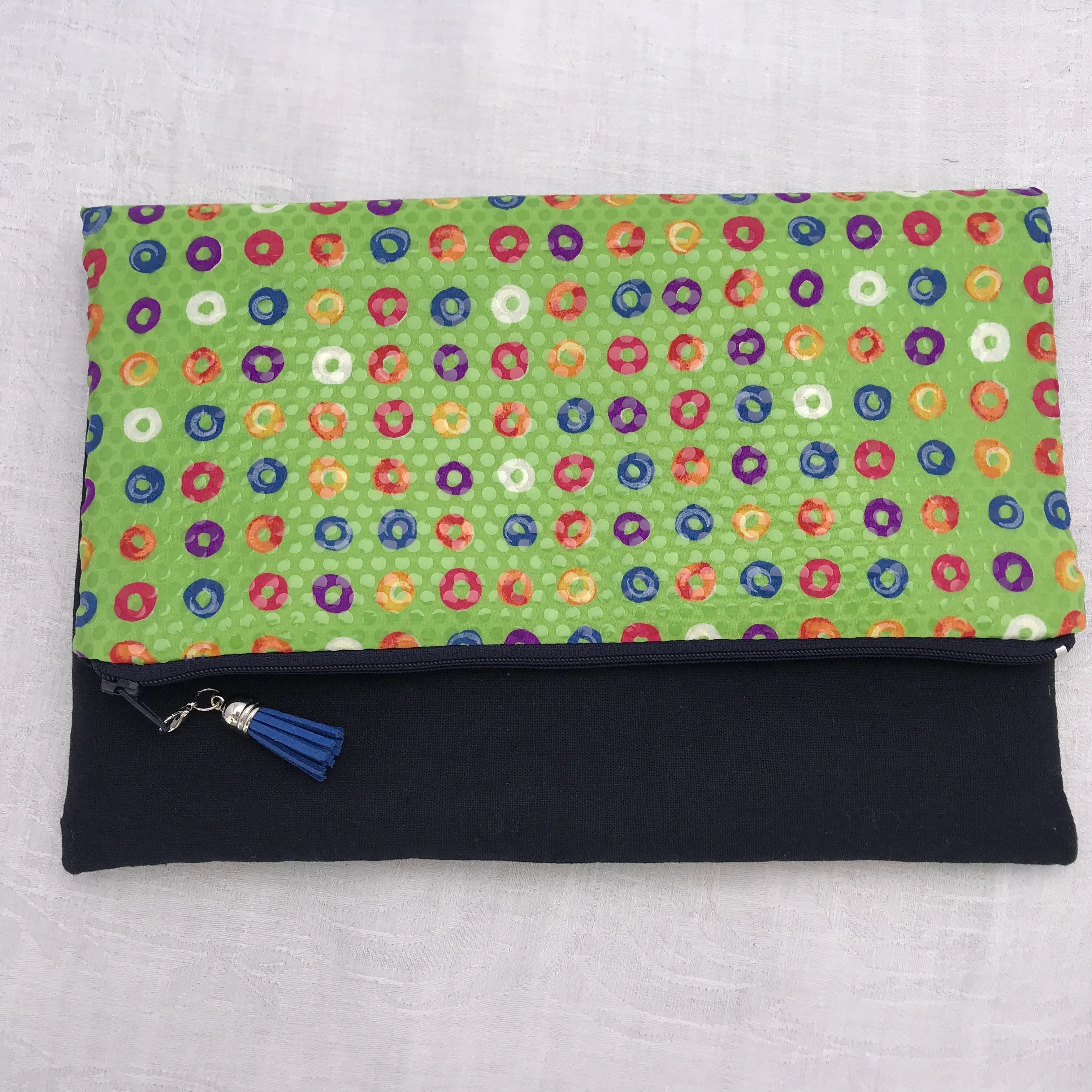 Pure Silk & Linen Clutch Bag - Green/Navy