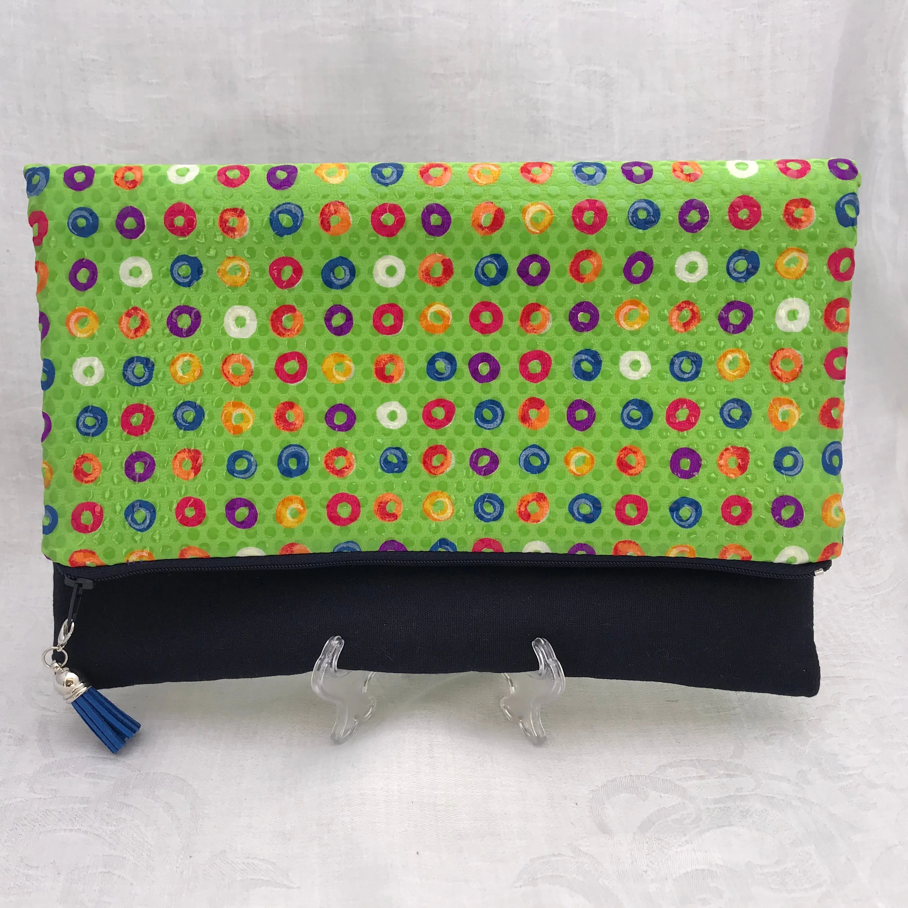 Pure Silk & Linen Clutch Bag - Green/Navy