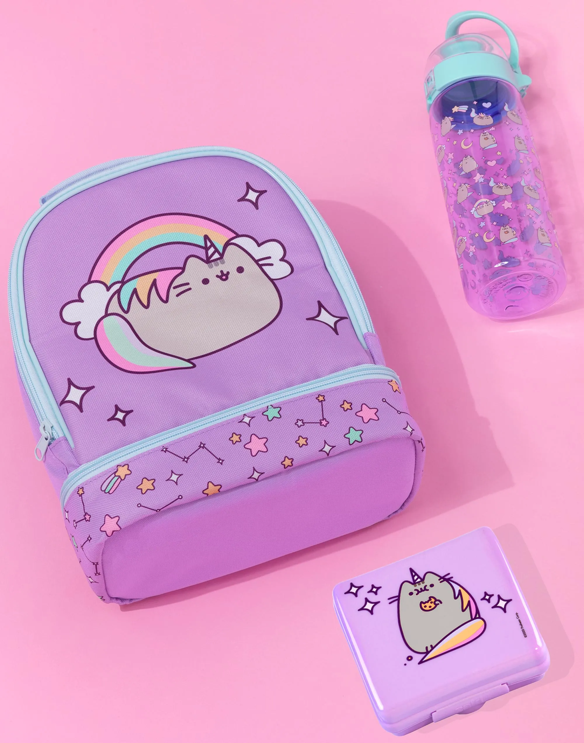 Pusheen The Cat Unicorn Rainbow Lunch Bag, Bottle and Snackpot Set - Purple