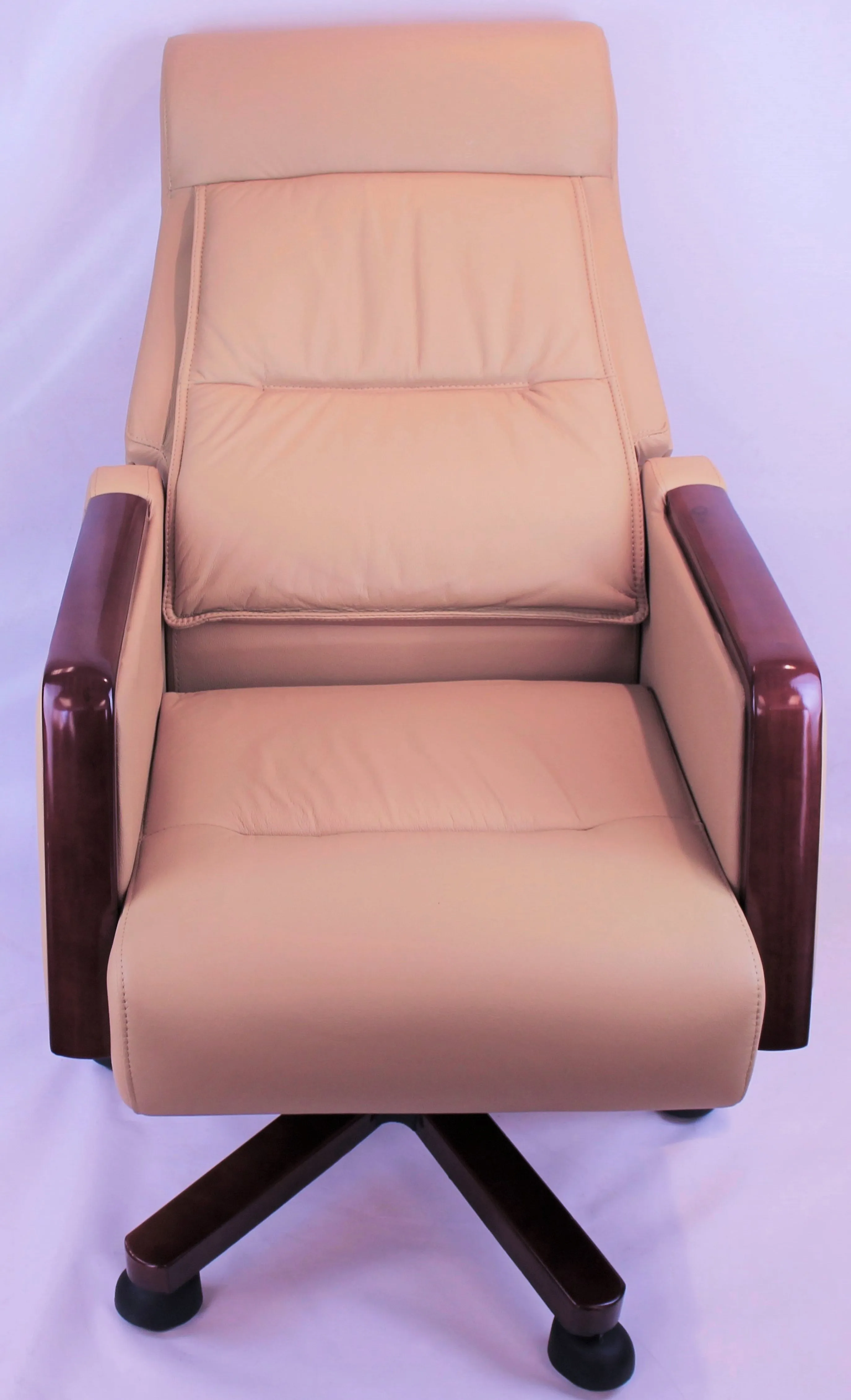 Reclining Beige Leather Executive Office Chair with Wooden Arms - SZ-A109