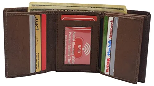 RFID Blocking Brown Men's Wallet Premium Leather Trifold Classic Wallets for Men