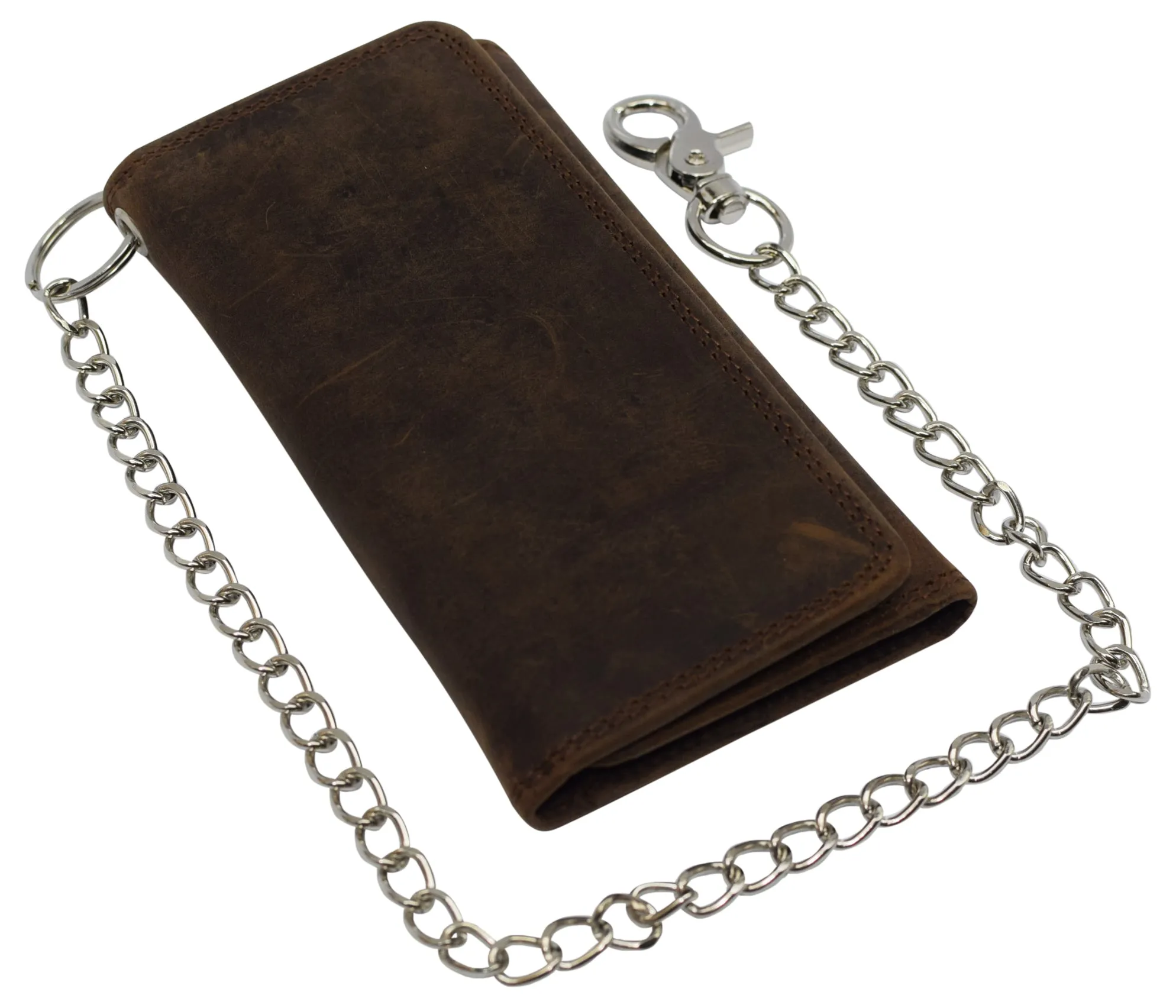 RFID Blocking Men's Tri-fold Vintage Long Style Cow Leather With Chain card holder Wallet