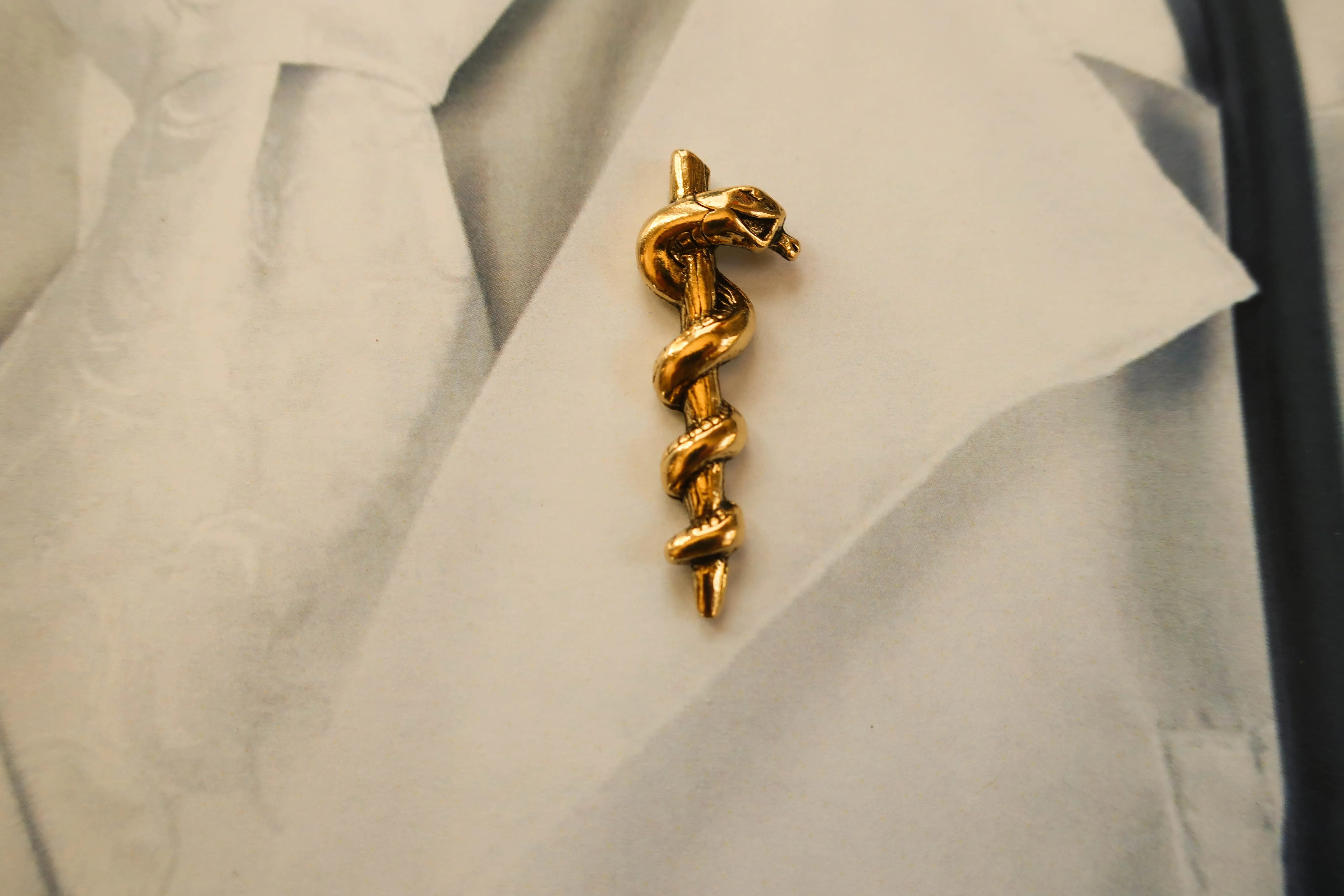 Rod of Asclepius Gold Lapel Pin