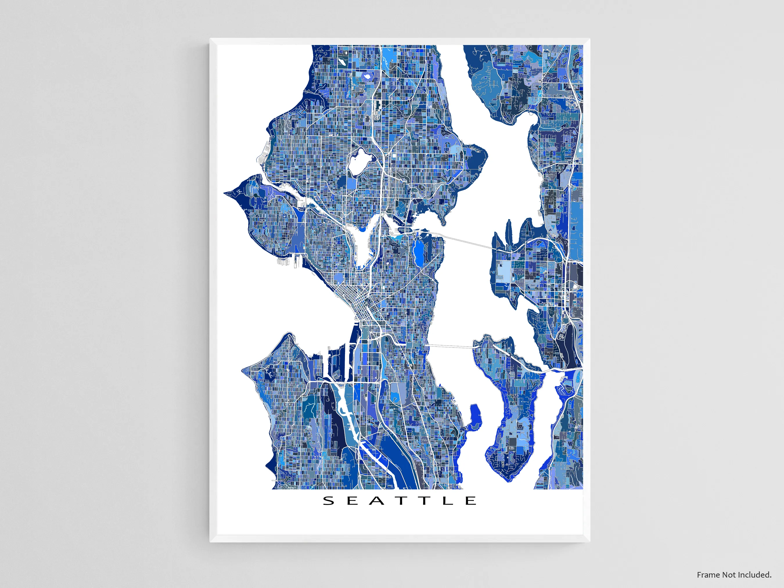 Seattle Map Wall Art Print, Blue Geometric Washington City Poster Street Maps, WA USA