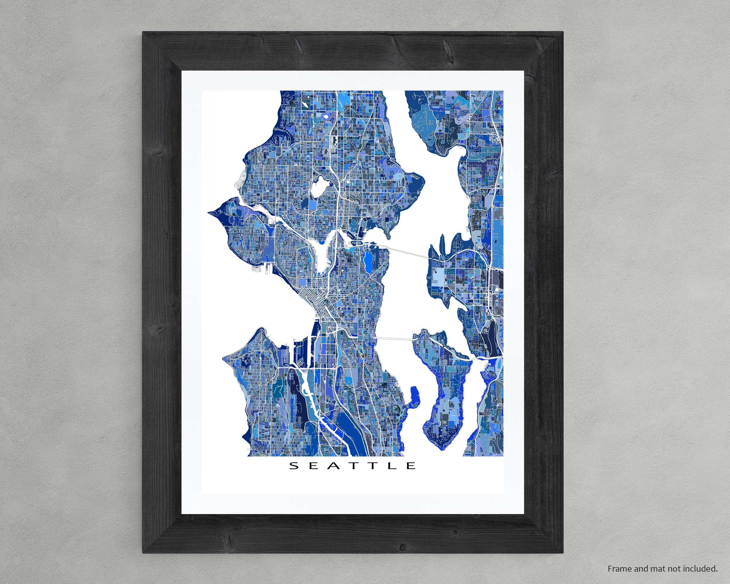 Seattle Map Wall Art Print, Blue Geometric Washington City Poster Street Maps, WA USA