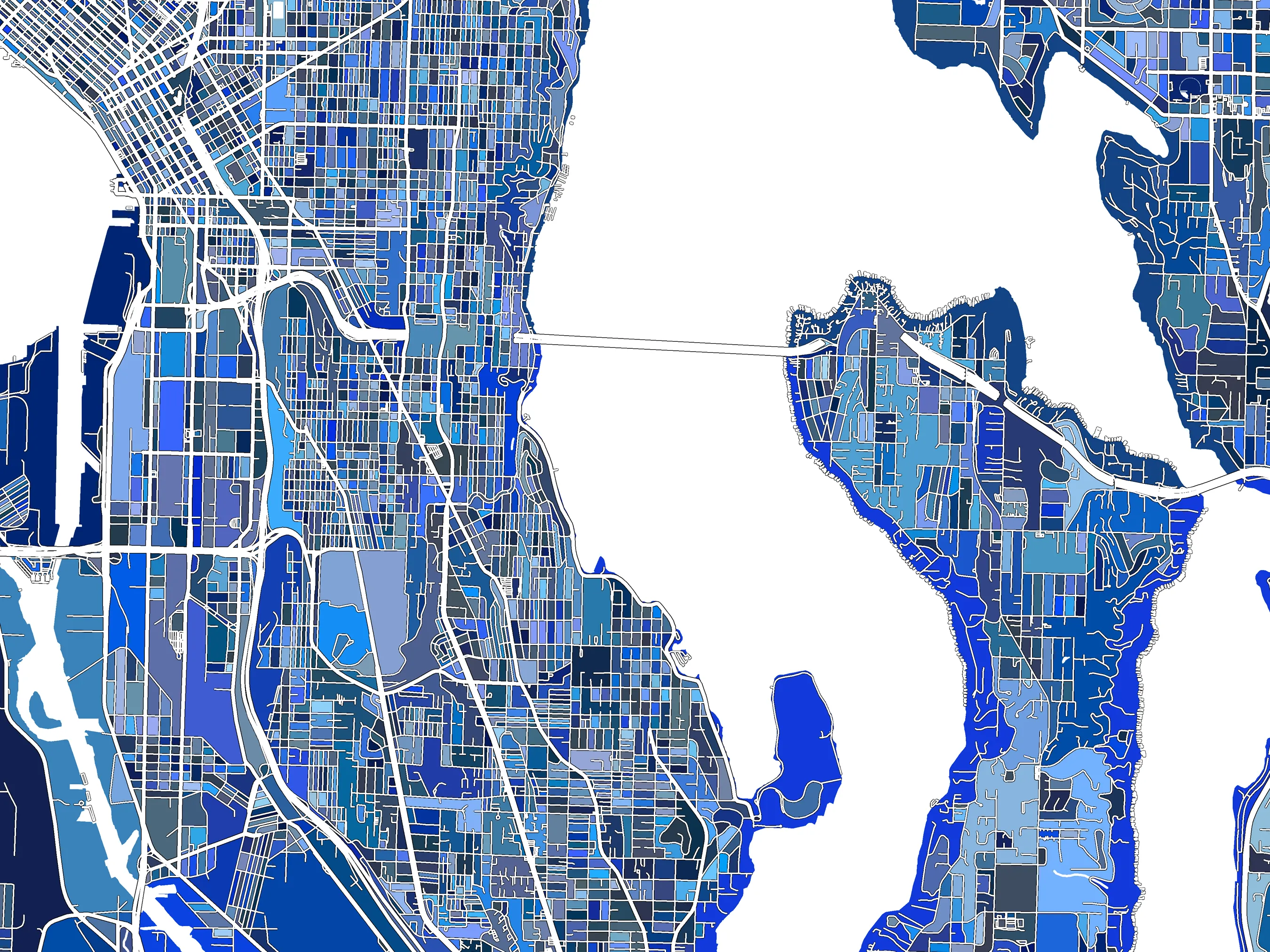 Seattle Map Wall Art Print, Blue Geometric Washington City Poster Street Maps, WA USA