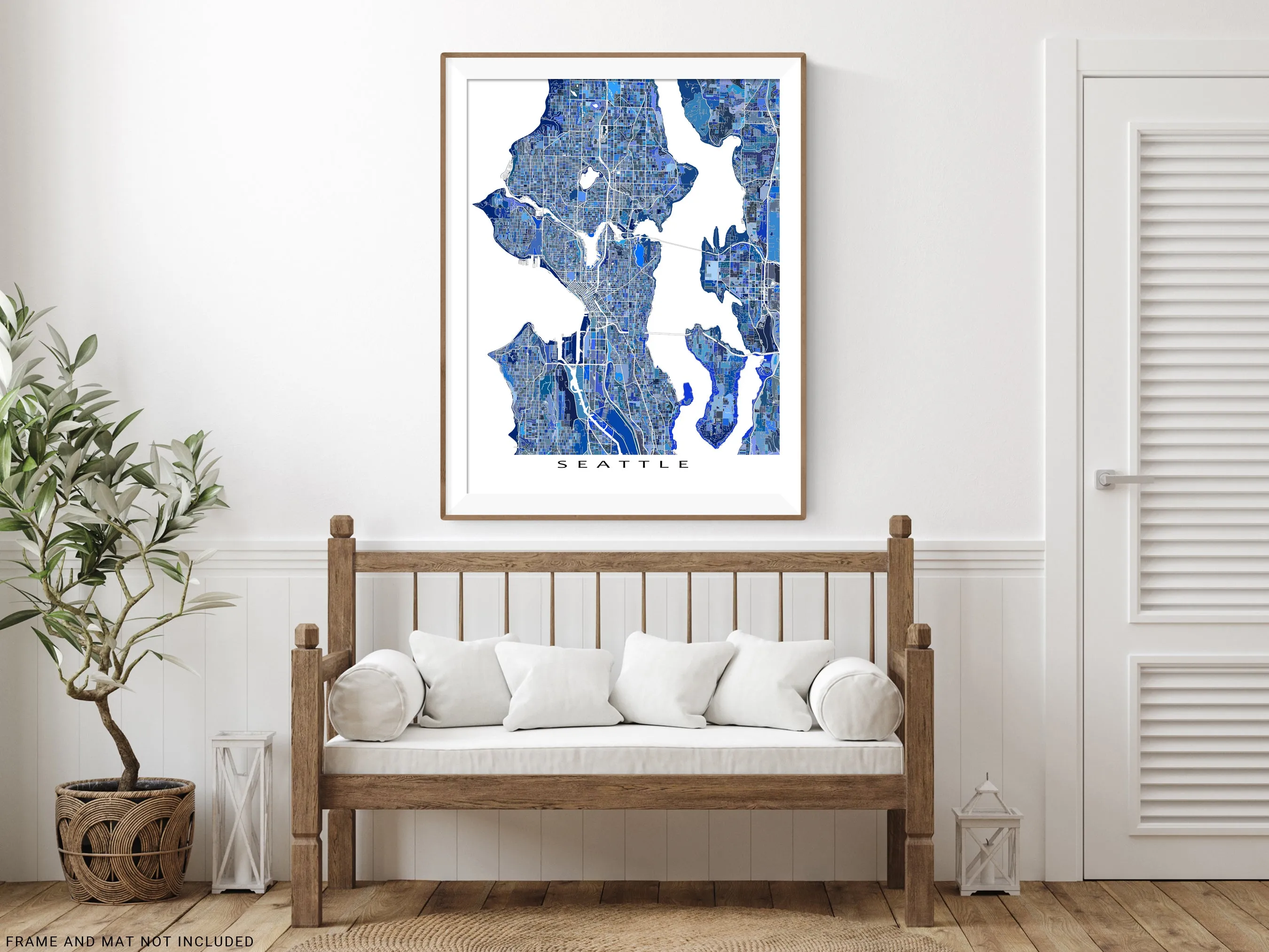 Seattle Map Wall Art Print, Blue Geometric Washington City Poster Street Maps, WA USA