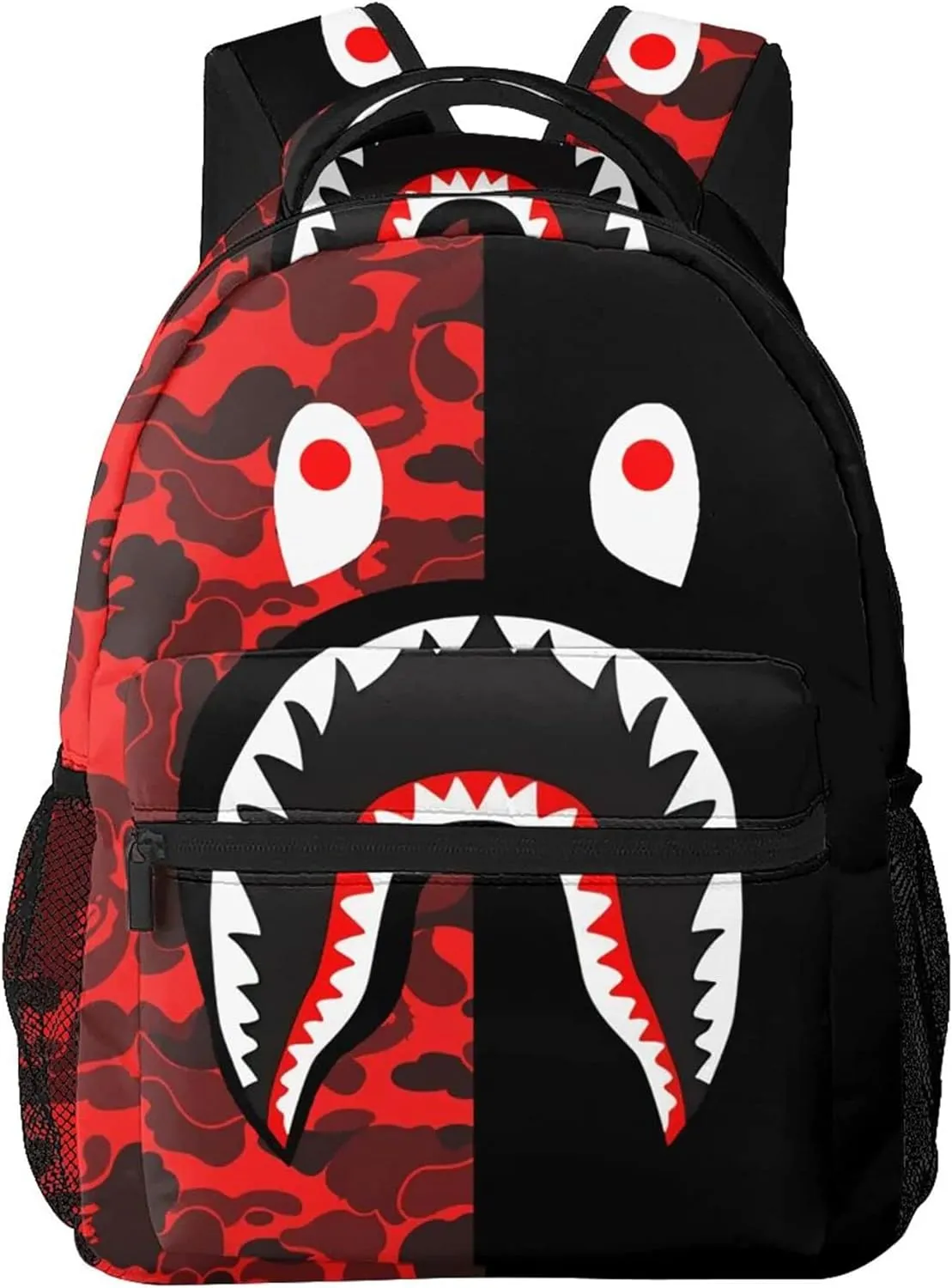 Shark Print Black/White Camo Travel Laptop Backpack