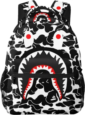 Shark Print Black/White Camo Travel Laptop Backpack