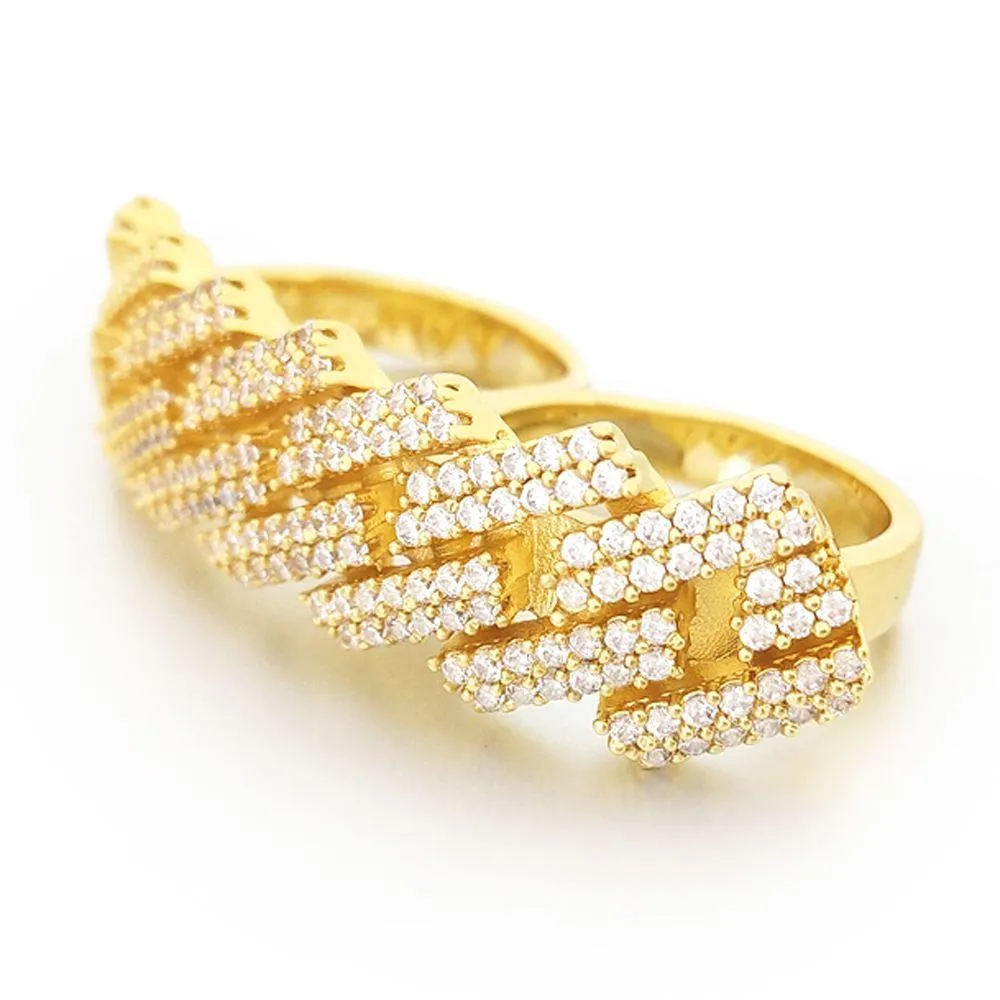 Sharp Cuban Bling Bling 2 Finger Ring